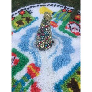 Vintage Christmas Brushed Tree Flocked Bottle Mercury Glass Beads Tinsel Topper
